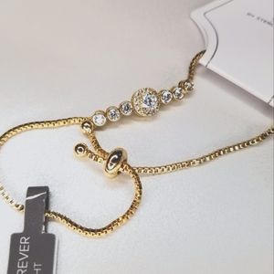 Bolo Bracelet, 14k Gold plated Sterling Silver. Halo +6  clear/white sto…